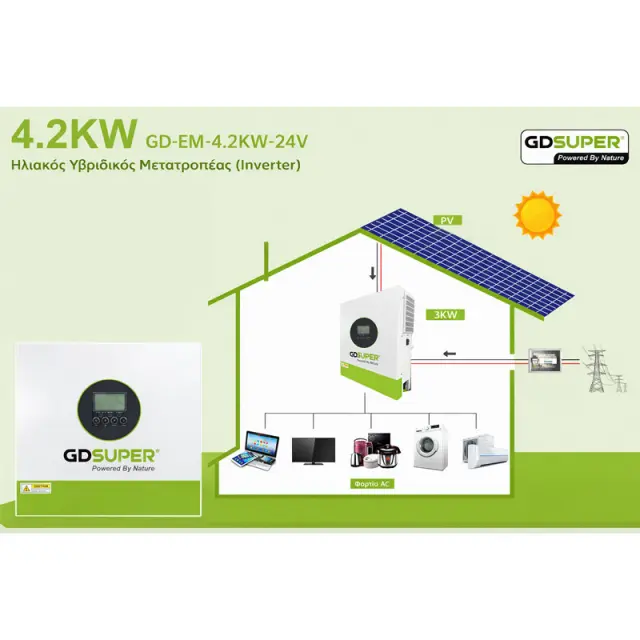 Υβριδικός Ηλιακός Μετατροπέας 4.2KW 24V GD Super με MPPT 100A - GD Super 4.2KW 24V Hybrid Solar Inverter with MPPT 100A 0234071 2