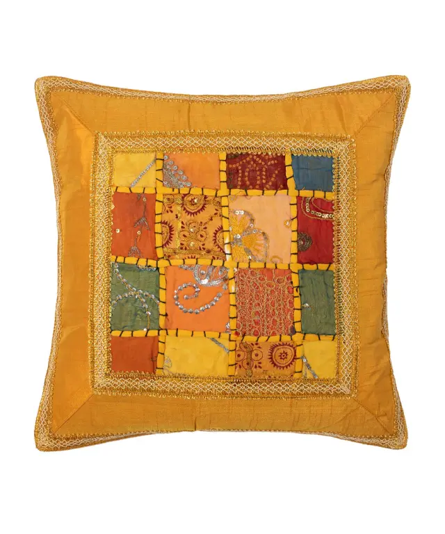 Μαξιλαροθήκη antic με φάσα (60cm x 60cm) κίτρινο σκούρο - -