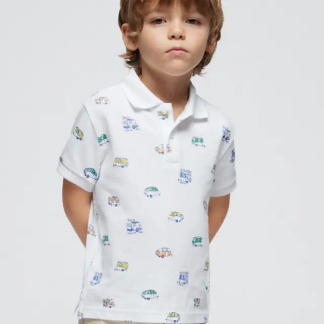 Mini 2 έως 10 ετών Πόλο σταμπωτό Better Cotton λευκό - 6Ε