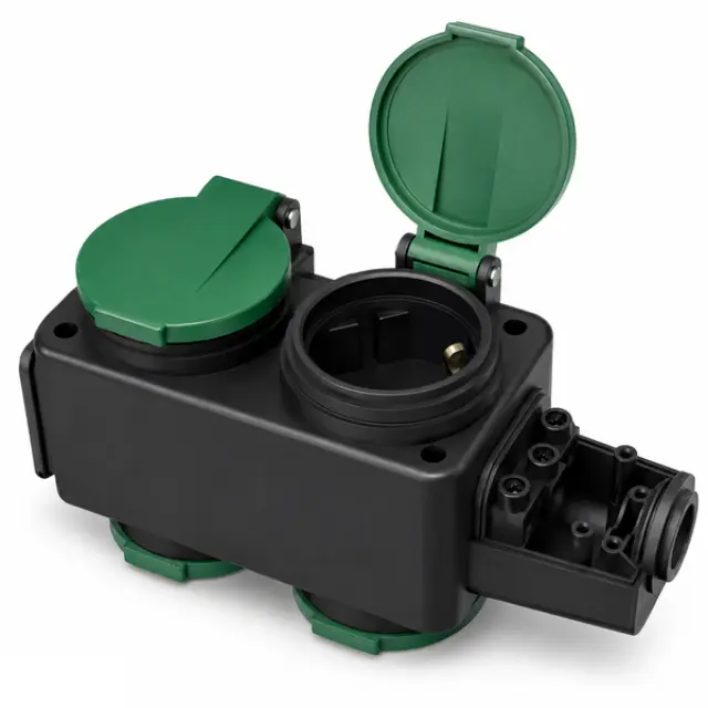 4-Way Rubber Socket Adapter, 16A 250V, 3500W, with Safety Shutters & Hook
