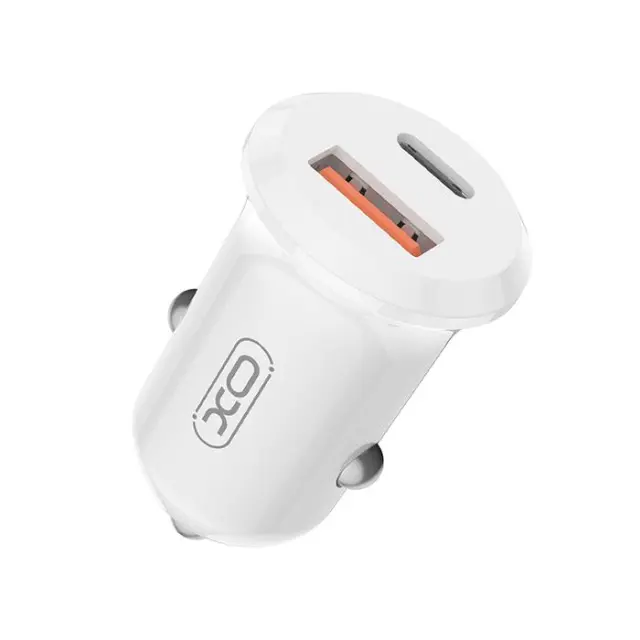 Universal φορτιστής αυτοκινήτου με 2 εξόδους, 1x USB-A & 1x USB-C σε λευκό χρώμα