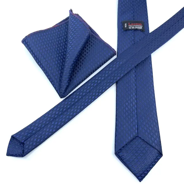 Μπλε Ζακάρ Γραβάτα Microfiber Σετ με Μαντηλάκι 3