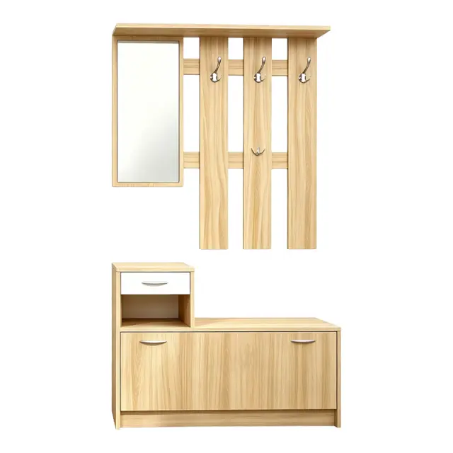 Έπιπλο εισόδου Jentia pakoworld με καθρέπτη sonoma με λευκό MDF 113x100x89εκ 2