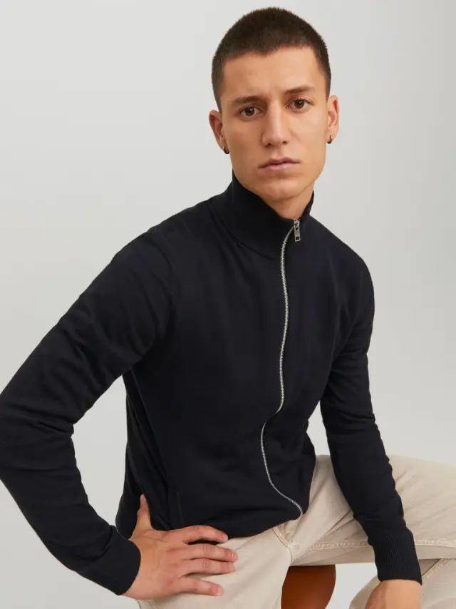JJEEMIL KNIT TURTLE ZIP CARDIGAN NOOS black 3