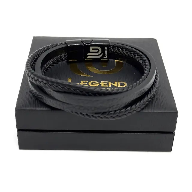 Μαύρο Δερμάτινο Βραχιόλι Unisex 21 cm 2