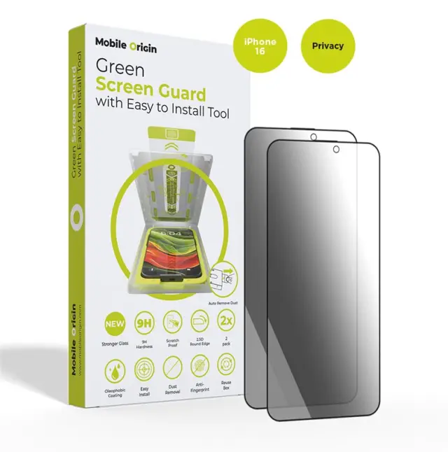 Mobile Origin Screen Guard Privacy with easy applicator, 2 pack - iPhone 16