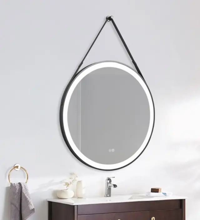 ΚΑΘΡΕΦΤΗΣ ΜΠΑΝΙΟΥ ΜΕ ΙΜΑΝΤΑ LED ΑΦΗΣ MIRRORLUX SELENE S-4676B ΣΤΡΟΓΓΥΛΟΣ Φ-800MM ΜΑΥΡΟΣ 2