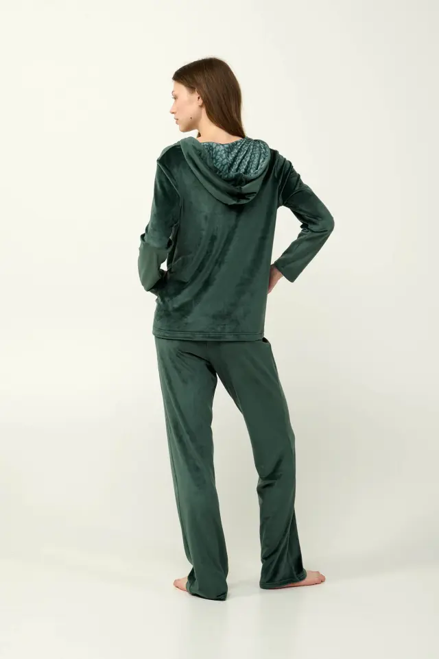 Vamp Βελουτέ Φόρμα Με Κουκούλα Green Teal 3