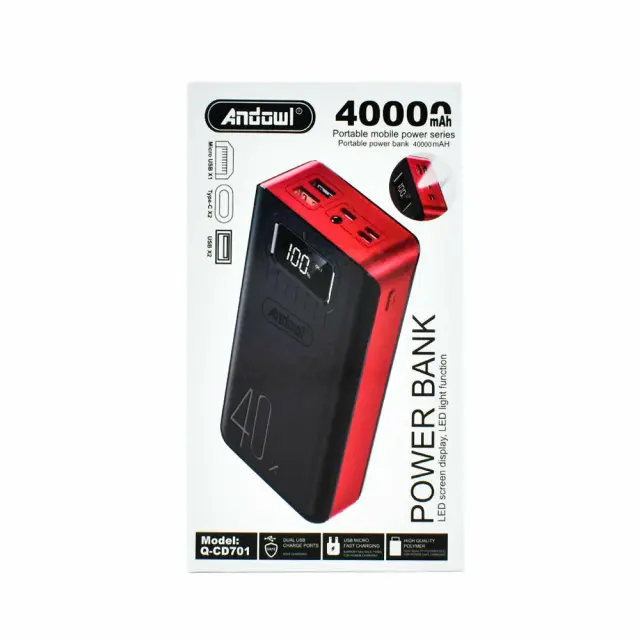 Andowl Q-CD701 Power Bank 40000mAh με 2 Θύρες USB-A Μαύρο 3