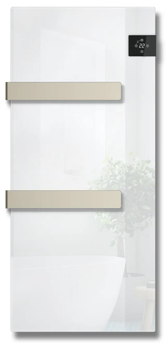 Radialight Silk 750 Watt Λευκή - Ψηφιακή Πετσετοκρεμάστρα Μπάνιου με Γυάλινη Πρόσοψη