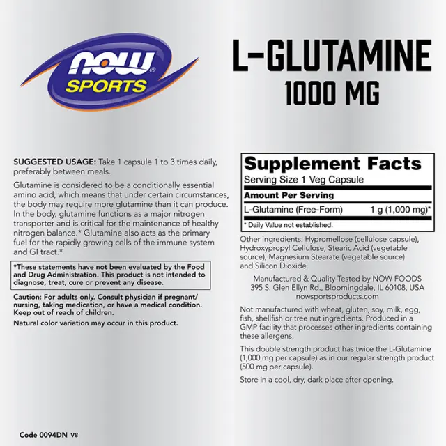 Now Foods L-Glutamine, Double Strength 1000 mg 2