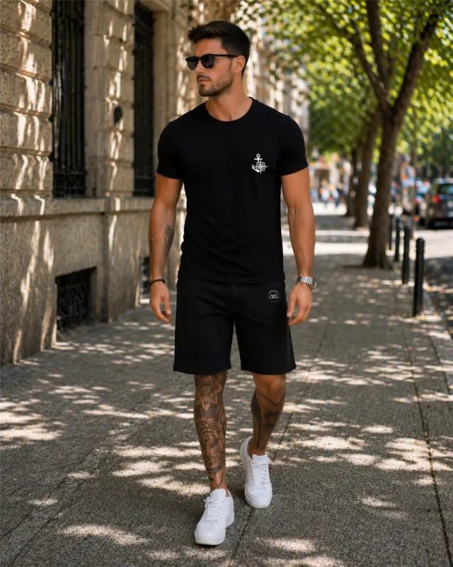 Noshame® Σετ T-shirt & Βερμούδα Μαύρο με τύπωμα - 752603 - XXL