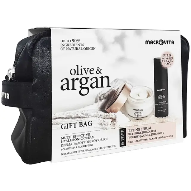 Macrovita Gift Bag Olive + Argan Multi-Effective Hyaluronic Face Cream All Skin Types 50ml + Δώρο Lifting Serum 30ml + Νεσεσέρ