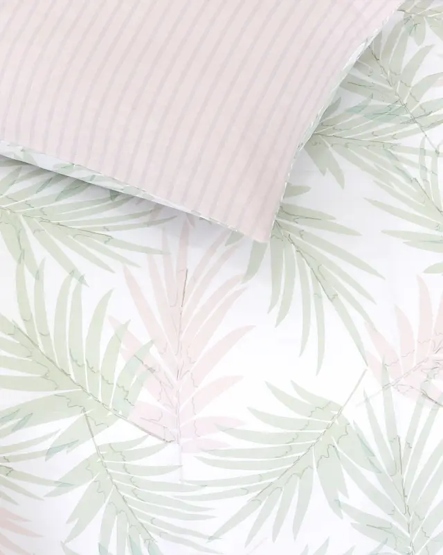 Σετ Σεντόνια 160x200+32 Υπέρδιπλα Kocoon Palme Mint-Pink 100% βαμβακερόΜε Λάστιχο 2