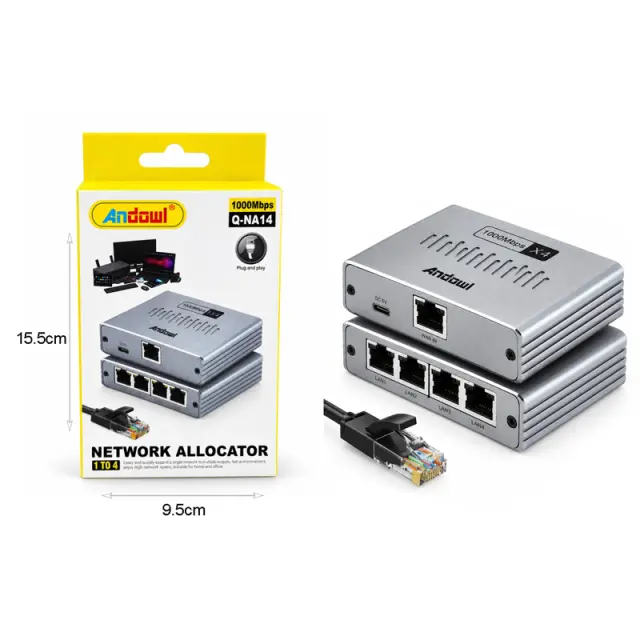 Andowl Επαναλήπτης Δικτύου Gigabit Ethernet 1 σε 4 1000Mbps Q-NA14- Gigabit Ethernet 1 to 4 Network Splitter 1000Mbps 0751278 3