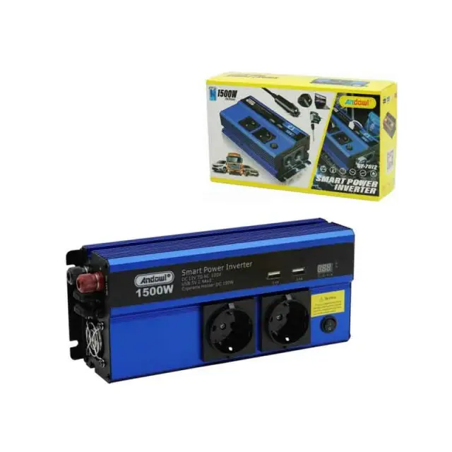 Andowl QY-7012 Inverter Αυτοκινήτου 1500W – Έξυπνος Μετατροπέας Ρεύματος με 2 Πρίζες Σούκο- Smart Power Inverter 0751118