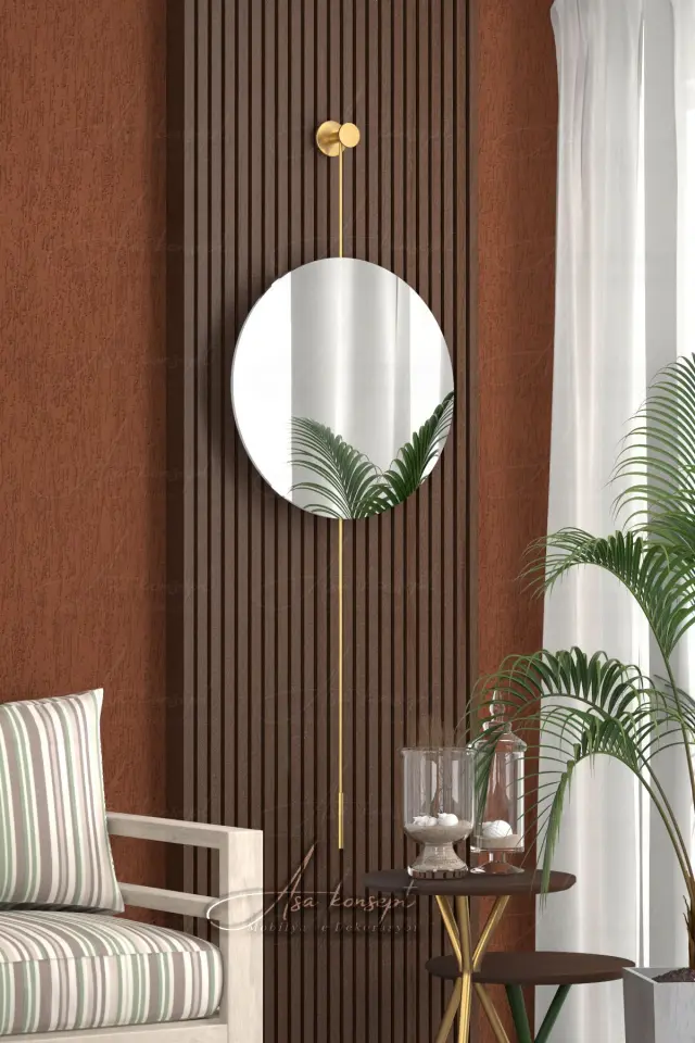 Stewehome Διακοσμητικός καθρέφτης με LED φωτισμό και μεταλλικό πλαίσιο για το σαλόνι Χρυσό 90x45 cm 3