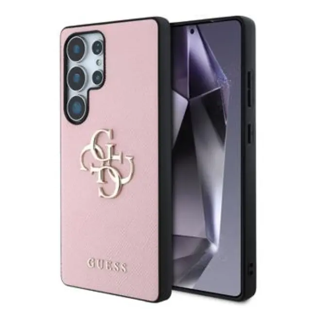 Guess PU Grained 4G Metal Logo Case for Samsung Galaxy S25 Ultra Pink
