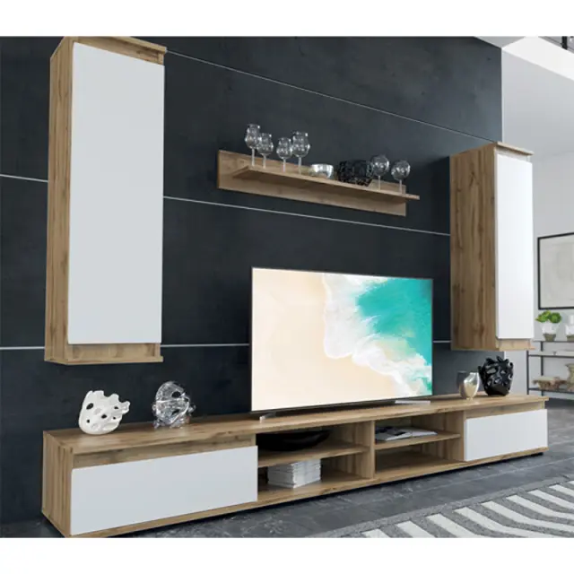 Σύνθετο σαλονιού Sandro pakoworld καρυδί-λευκό 175x37x160εκ 2