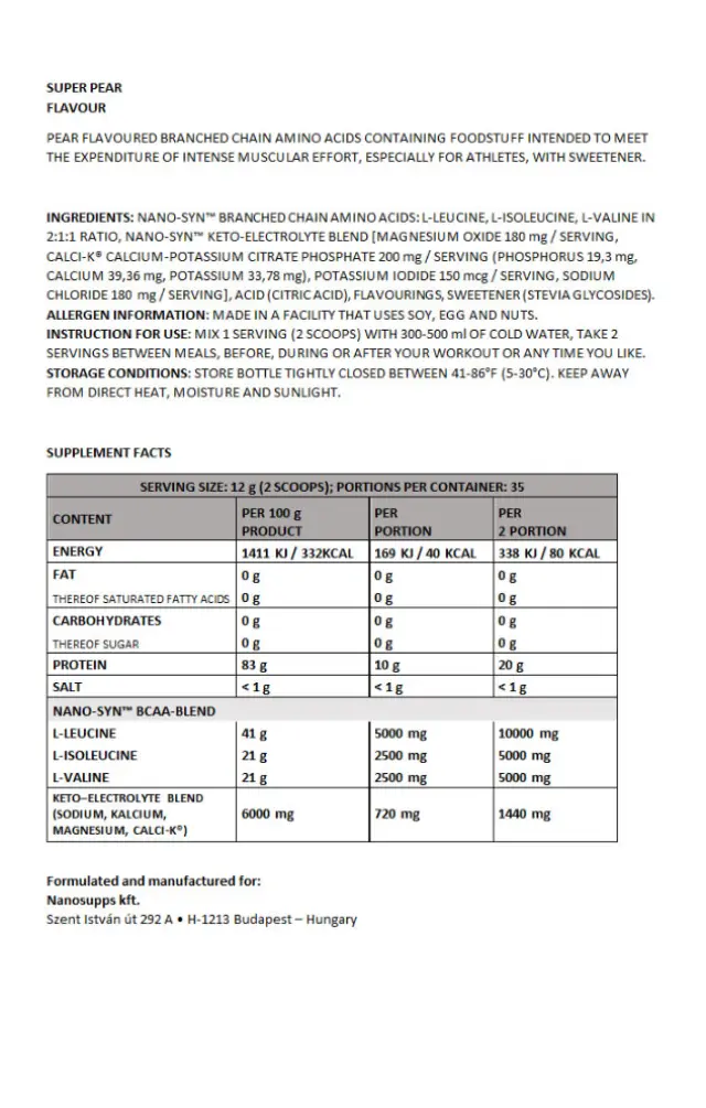 Nanosupps Amino Acid BCAA Nano Super Pear, 420 g 2