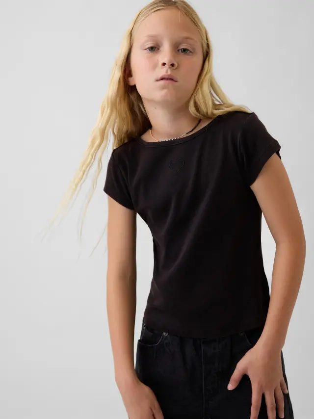 Παιδική Cap-Sleeve Fitted Μπλούζα Washed black