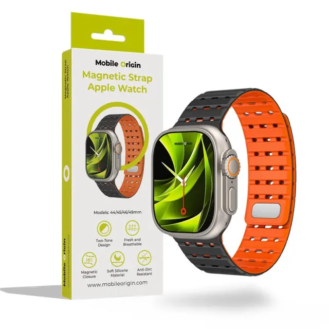 Mobile Origin Magnetic Strap, black/orange - Apple Watch 49mm/46mm/45mm/44mm