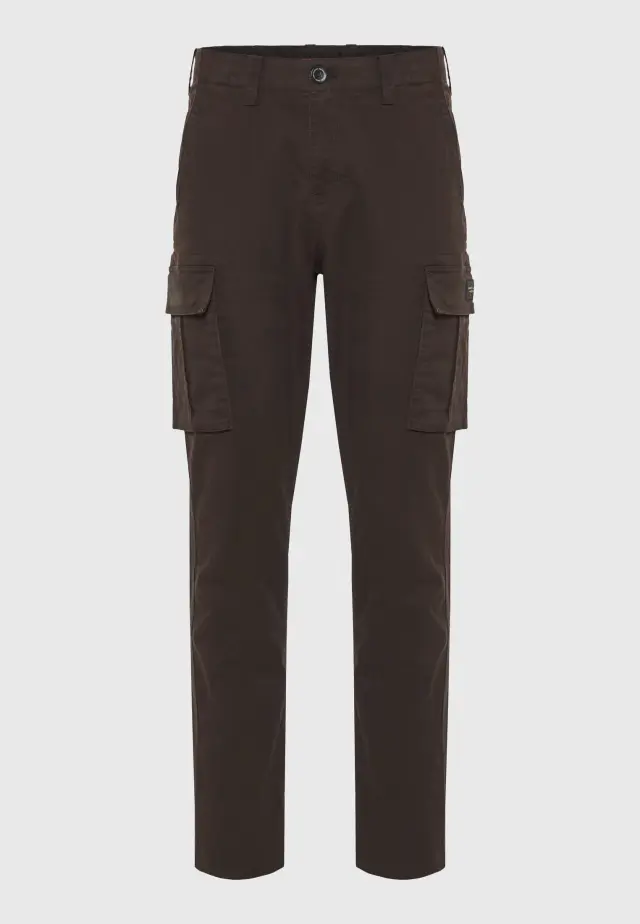 Funky Buddha Cargo Elastic Trousers in Regular Fit Bitter Chocolate FBM014-002-02-Bitter Chocolate - 38