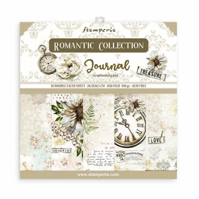 Σετ 10 Χαρτιά Scrapbooking Stamperia Διπλής Όψης - Romantic Journal - 20.3x20.3cm