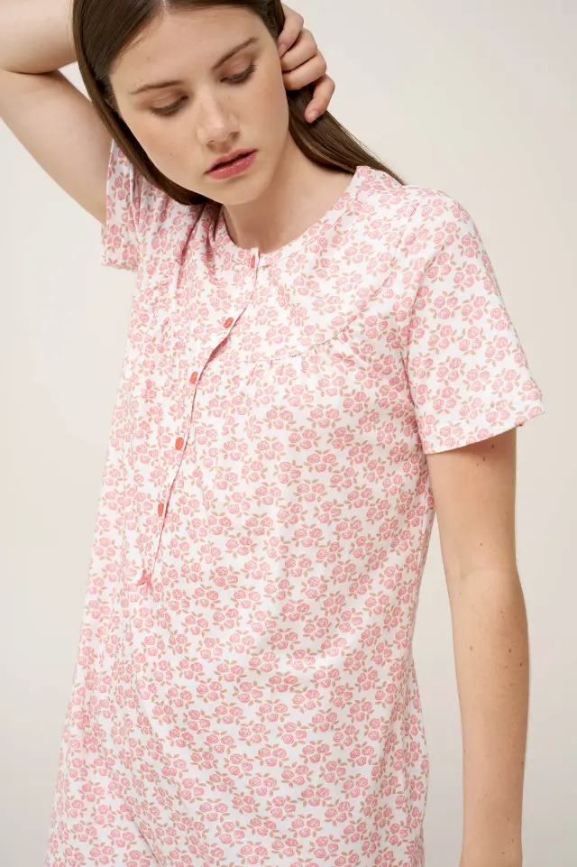 Βαμβακερό Νυχτικό με Κουμπάκια Vamp 24329 PINK GLOW 2