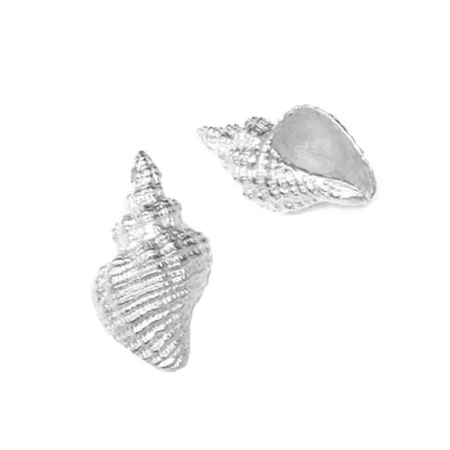 Μεταλλικό Χυτό Μοτίφ Κοχύλι, 999° Silver Antique Plated, 12x22mm - 1τεμ
