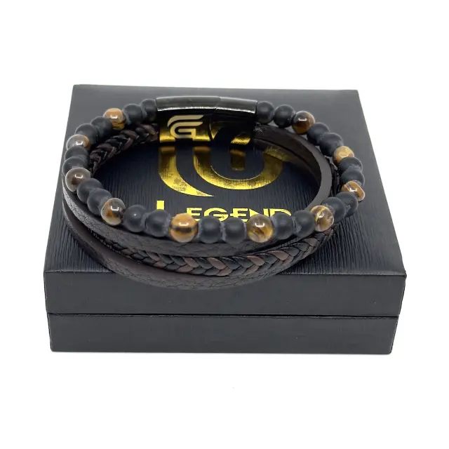 Καφέ Δερμάτινο Βραχιόλι με Tiger Eye LGD-BR/2075 2