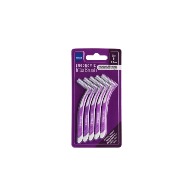 Intermed Ergonomic Interbrush Μεσοδόντια Βουρτσάκια Μωβ Size 6 - 1.1mm, 5τεμ