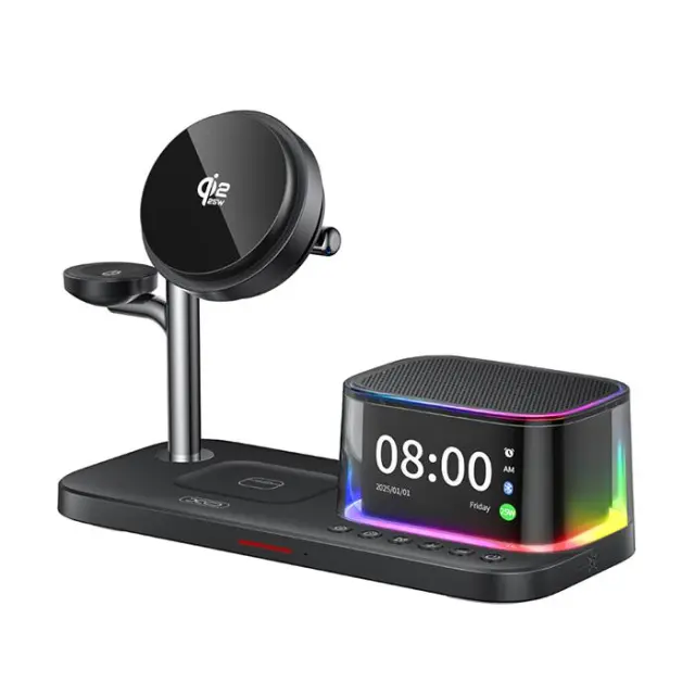 Charging Station για κινητό, smartwatch και ακουστικά με ηχείο και ρολόι, 25W