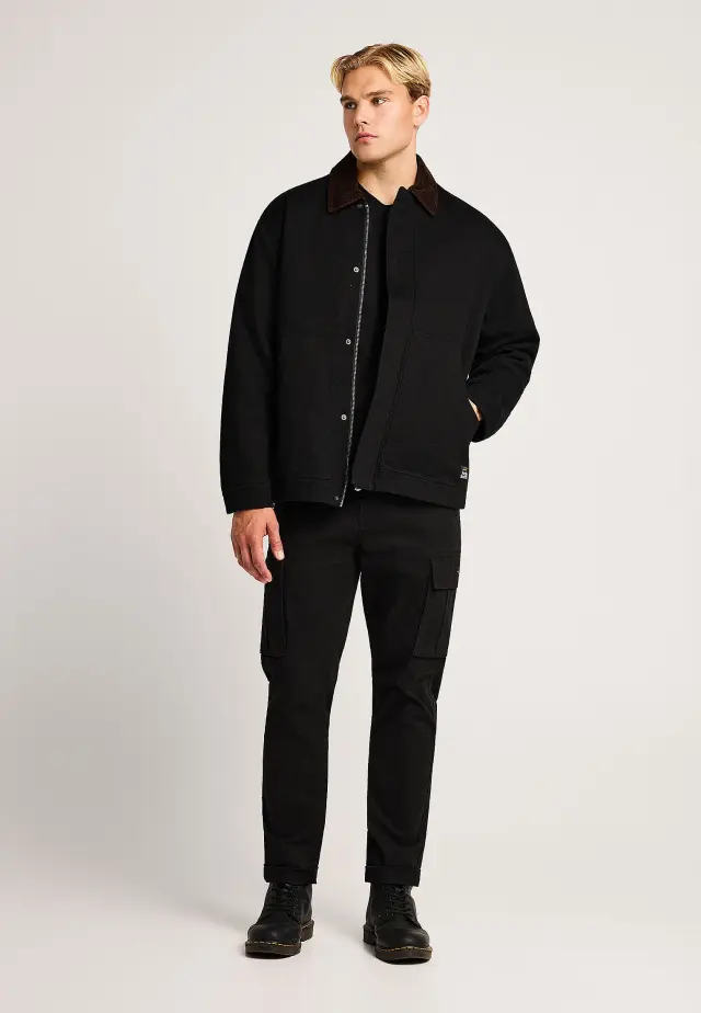 Funky Buddha Cargo Elastic Trousers in Regular Fit Black FBM014-002-02-Black - 38 2