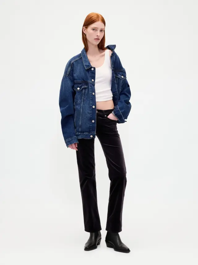 Low Rise Βελούδινο '90s Slim Straight Παντελόνι Black