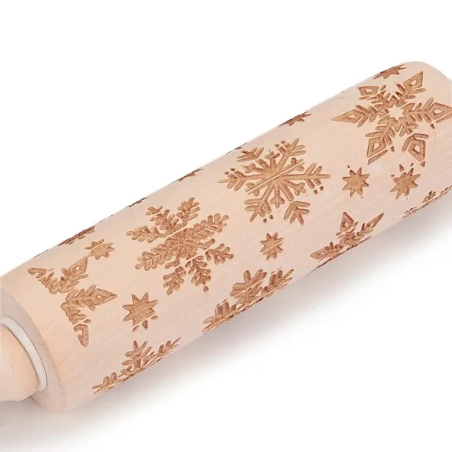 Ξύλινος Πλάστης με Σχέδια Ø4.7x35.8cm Christmas Snowflake