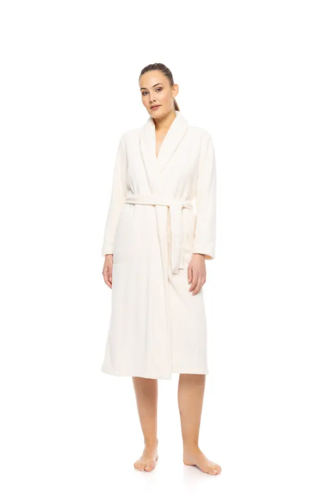 W1880 - Yacht Blue - ROBE LONG FLEECE STRIPE - S