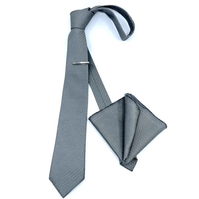 Γκρι Ζακάρ Γραβάτα Microfiber Σετ με Μαντηλάκι 2