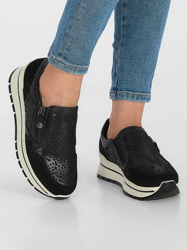 Imac Sneakers Γυναικείο δέρμα/δέρμα Nubuck Μαύρο IMA/557040 NERO/PERLATA 2