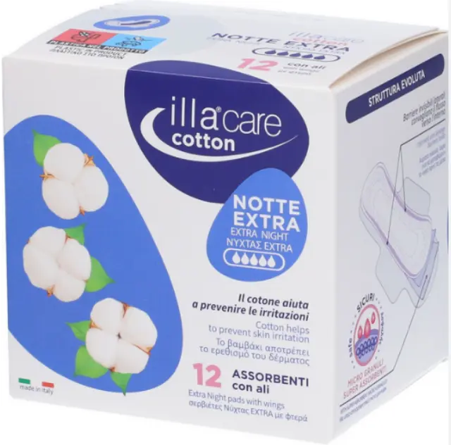 Illa Care | Delicatezza Sicura Σερβιέτες Νύχτας με Extra Φτερά | 12τμχ