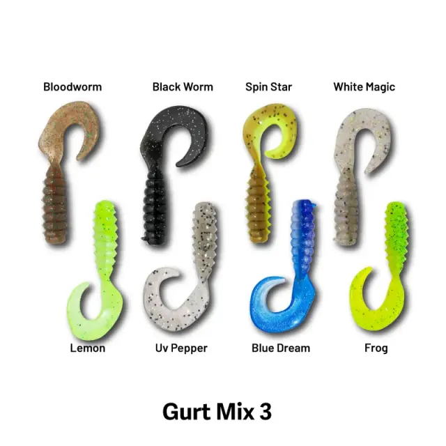 Gurt 60mm 8 Τεμάχια – Σιλικόνη για Τσιπούρα και Αρπακτικά Ψάρια - Τεχνητό Δόλωμα - MIX 3