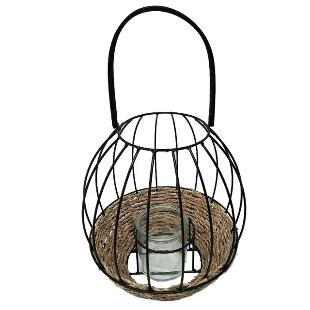 Φανάρι με λαβή ψάθινο l μαύρο 23cm Espiel LUG120