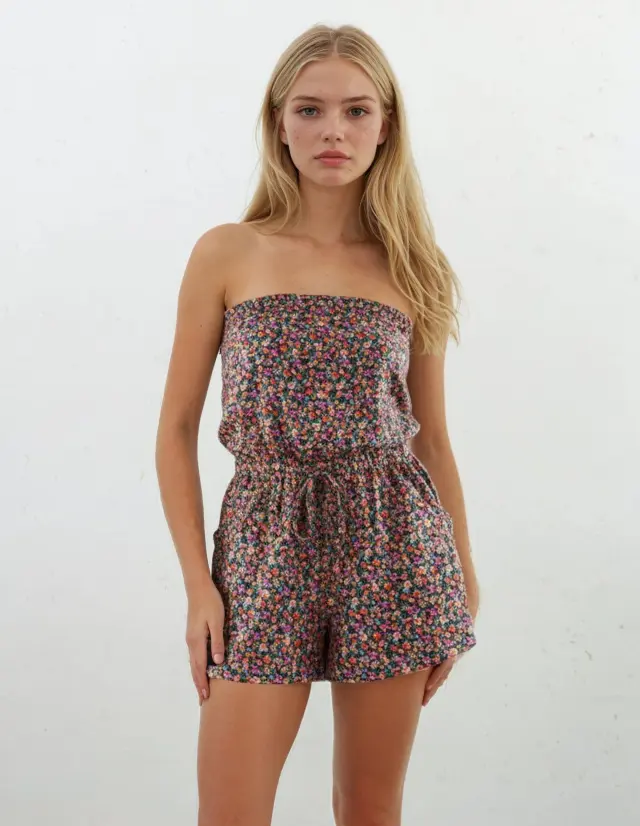 S462 - Black - BEACHWEAR TERRY FLORAL PRINT - S