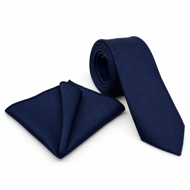 Μπλε Navy Γραβάτα Oxford με Μαντήλι