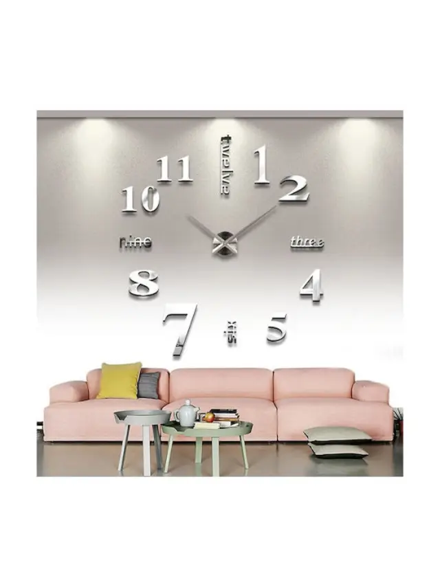 Μεγάλο ρολόι τοίχου 3D – Stickers mirror DIY large wall clock 70-120cm ΛΕΥΚΟ