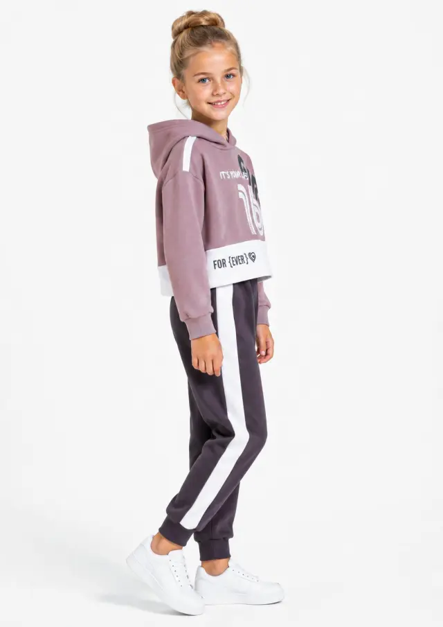 63625538 Frenzy Σετ φόρμα φούτερ με κουκούλα κορίτσι dusty pink ανθρακί - 12 ετών 2