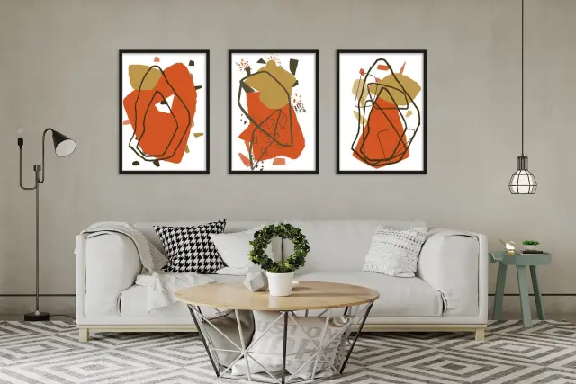 Θέμα (rock color red 45) 3 Κάδρα 50X70 με κορνίζα ξύλινη μαύρη, τζαμί άθραυστο ακρυλικό, συνολικό έργο 160cm x70cm.