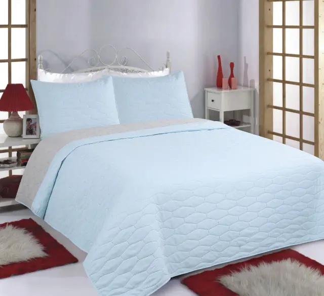 ΚΟΥΒΕΡΛΙ σετ (170cm x 220cm + 1 x 50cm x 70cm) RUBY sky blue/ grey - -