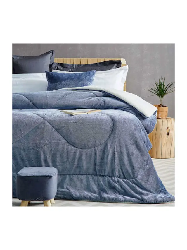 Κουβερτοπαπλωμα King size GRID BLUE 240x260 Palamaiki - KING 240X260