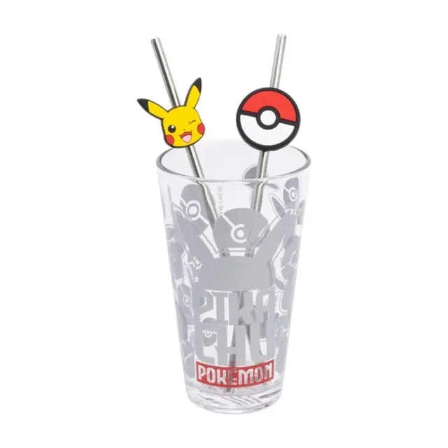 Ποτήρι γυάλινο με 2 καλαμάκια Pokemon Metal Meltdown Young Adult Glass 480ml w twin straw set 31619